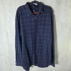 Gap Shirt Mens 2XL Blue Check Flannel Long Sleeve Button-Up Organic Cotton